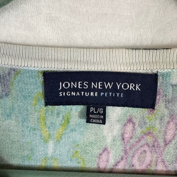 Jones New York Signature Petite Large Boho Printed Cardigan Sweater Green Purple - Picture 6 of 10